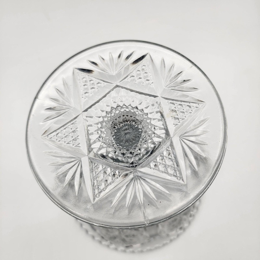 Vintage Clear Pressed Glass Pedestal Compote Candy Dish Sawtooth Starburst 6 1/2 - Picture 11 of 12